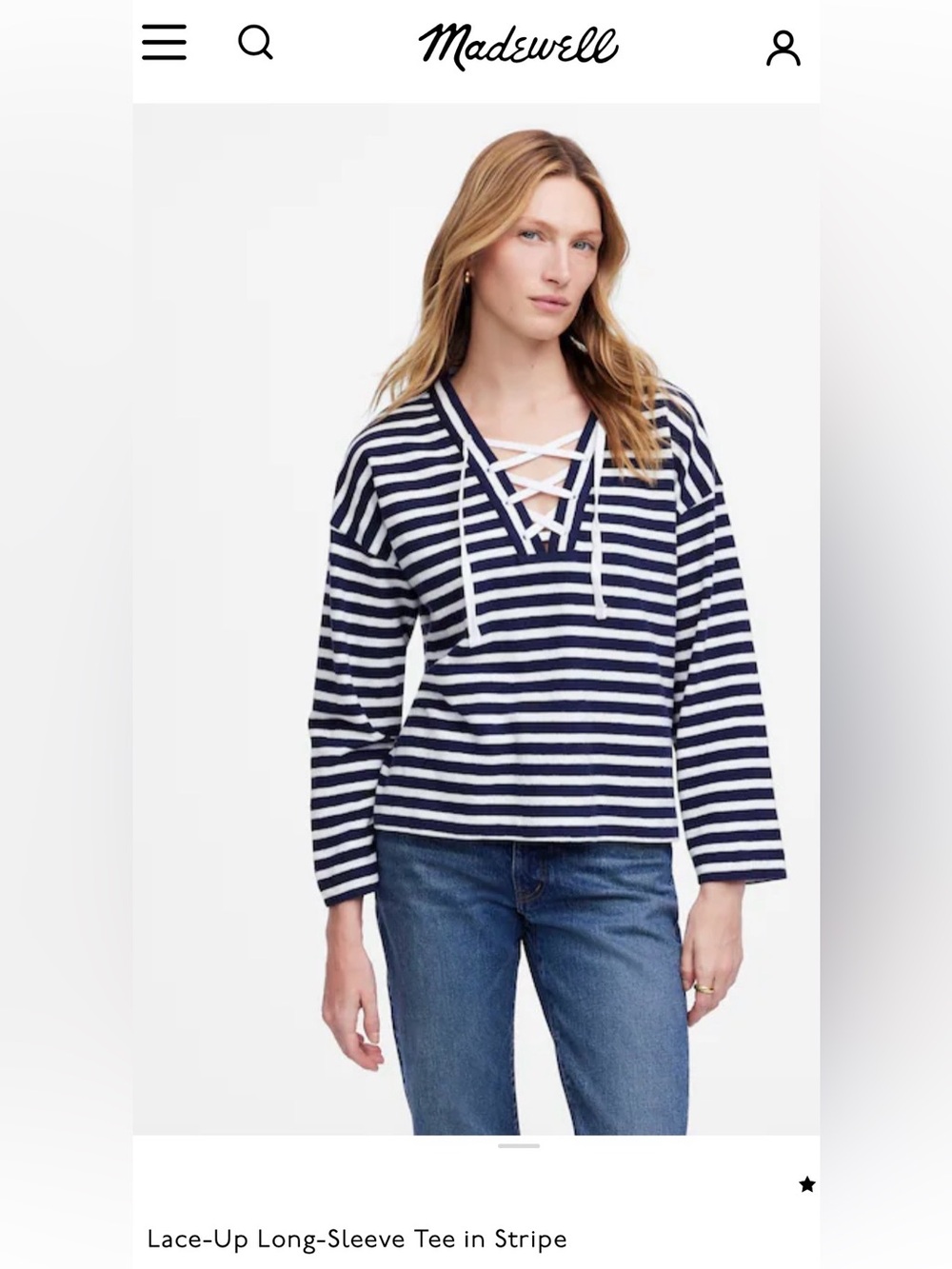 Madewell Navy and White Long-Sleeve Tee in Stripe
